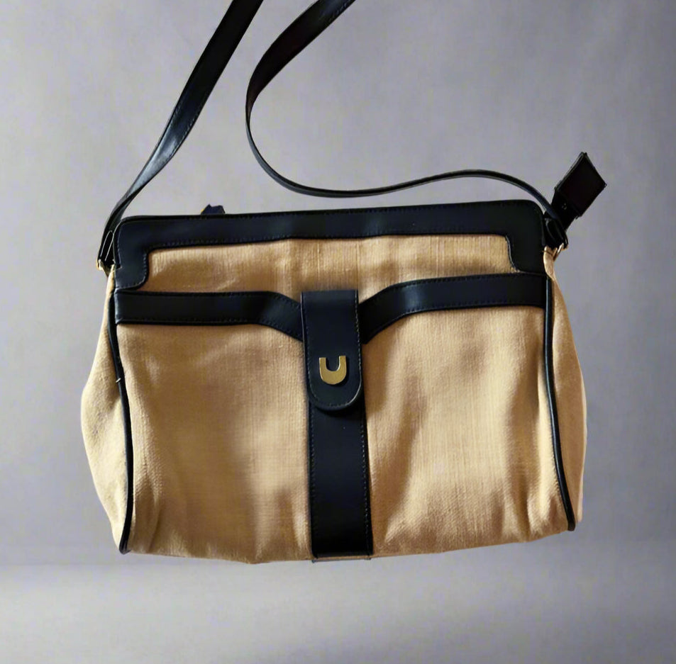 Linen Navy Shoulder Bag