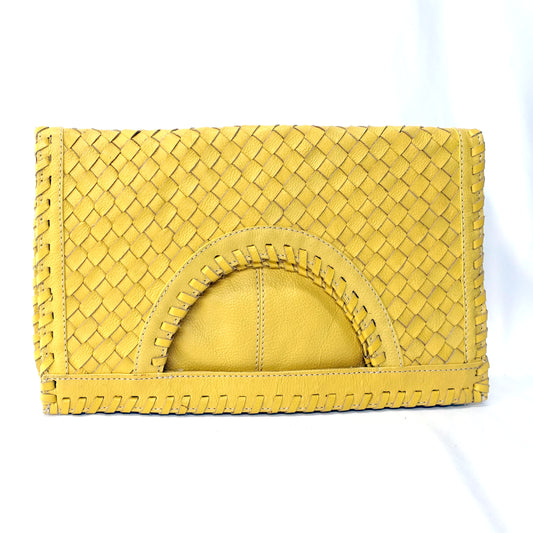 MIRANDA - Vintage Woven Yellow Leather Clutch