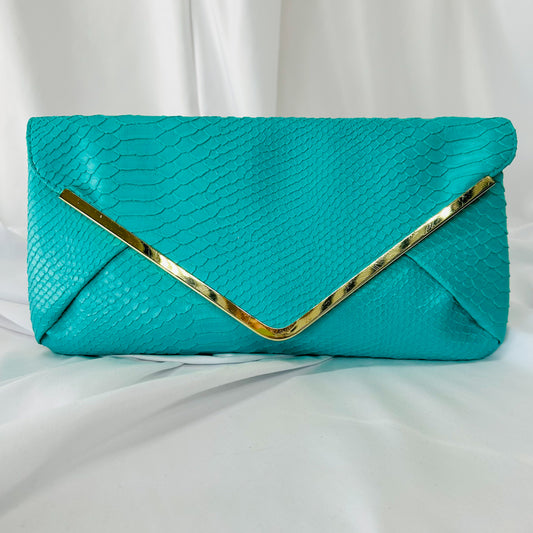 TRACEY - Teal Faux Snake Clutch