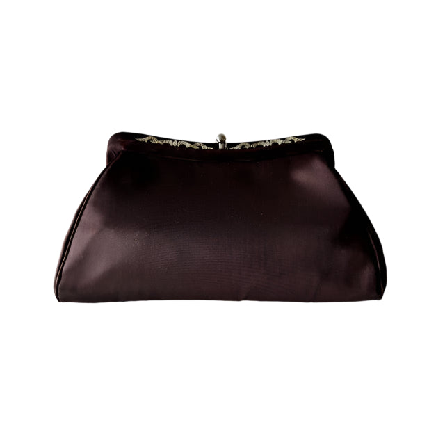 Chocolate Brown Satin Clutch with Rhinestone Detail