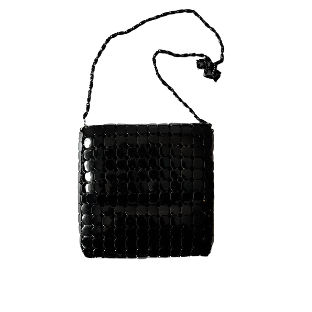 Black Metal Mesh Clutch with Chain Strap