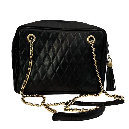 Gold Chain Quilted Black Handbag