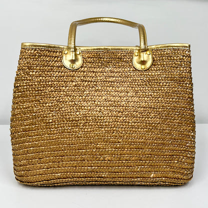 GOLDIE - Raffia Woven Gold Tote