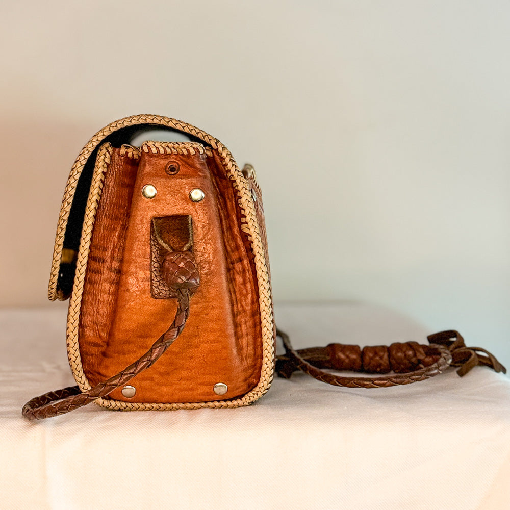 Western Floral Tooled Leather Clutch with Turquoise Detail