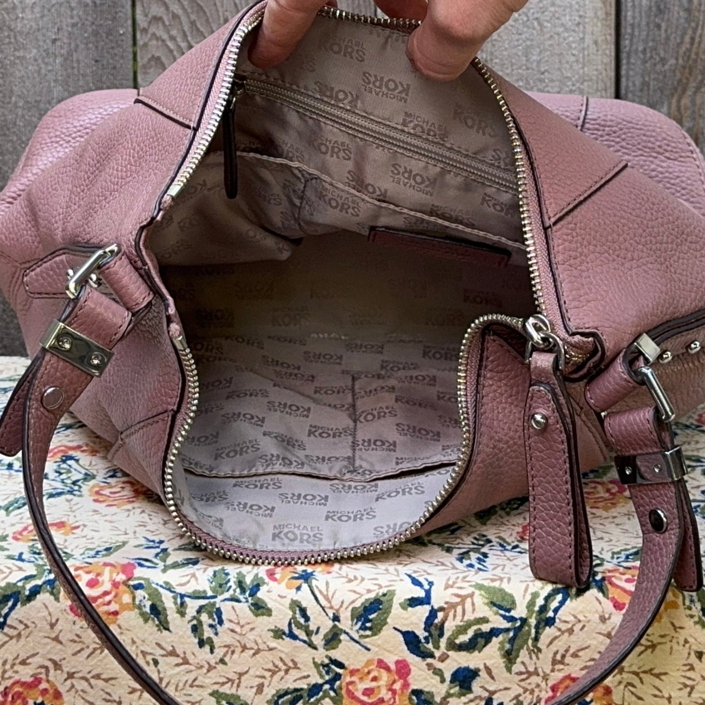 Dusty Rose Michael Kors  Pebble Leather Medium Shoulder Bag