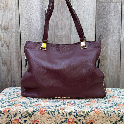 Burgundy Leather Vince Camuto Shoulder Bag with Side Zips