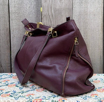Burgundy Leather Vince Camuto Shoulder Bag with Side Zips
