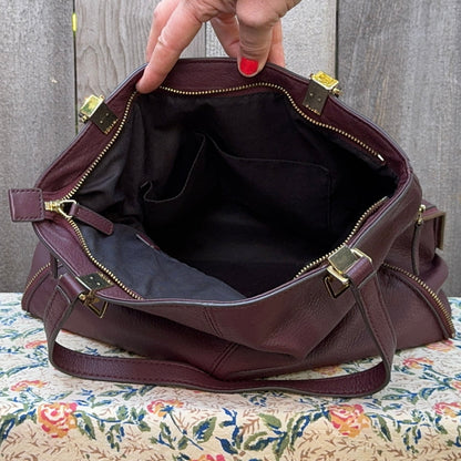 Burgundy Leather Vince Camuto Shoulder Bag with Side Zips