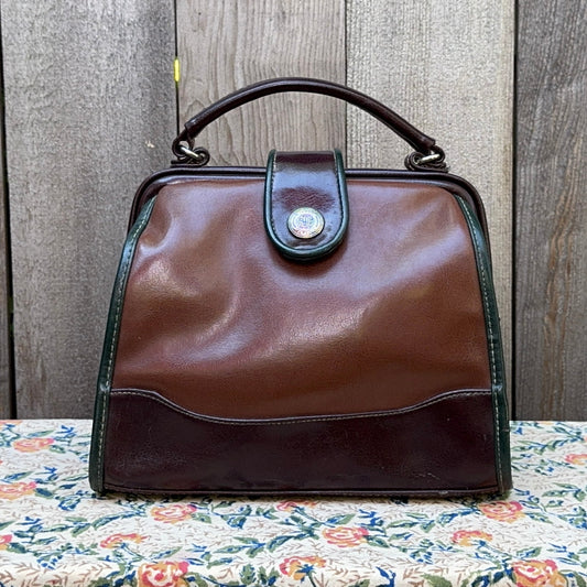 Vintage Leather Top Handle Rivage Classic Metal Frame