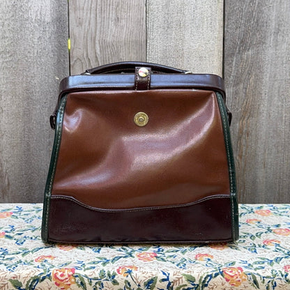 Vintage Leather Top Handle Rivage Classic Metal Frame