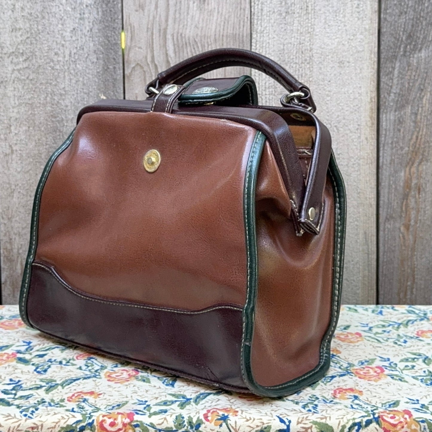 Vintage Leather Top Handle Rivage Classic Metal Frame