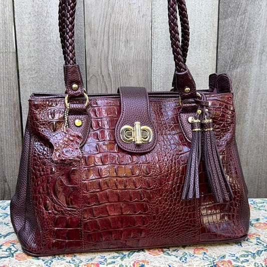 Burgundy Croc Large Shoulder Bag