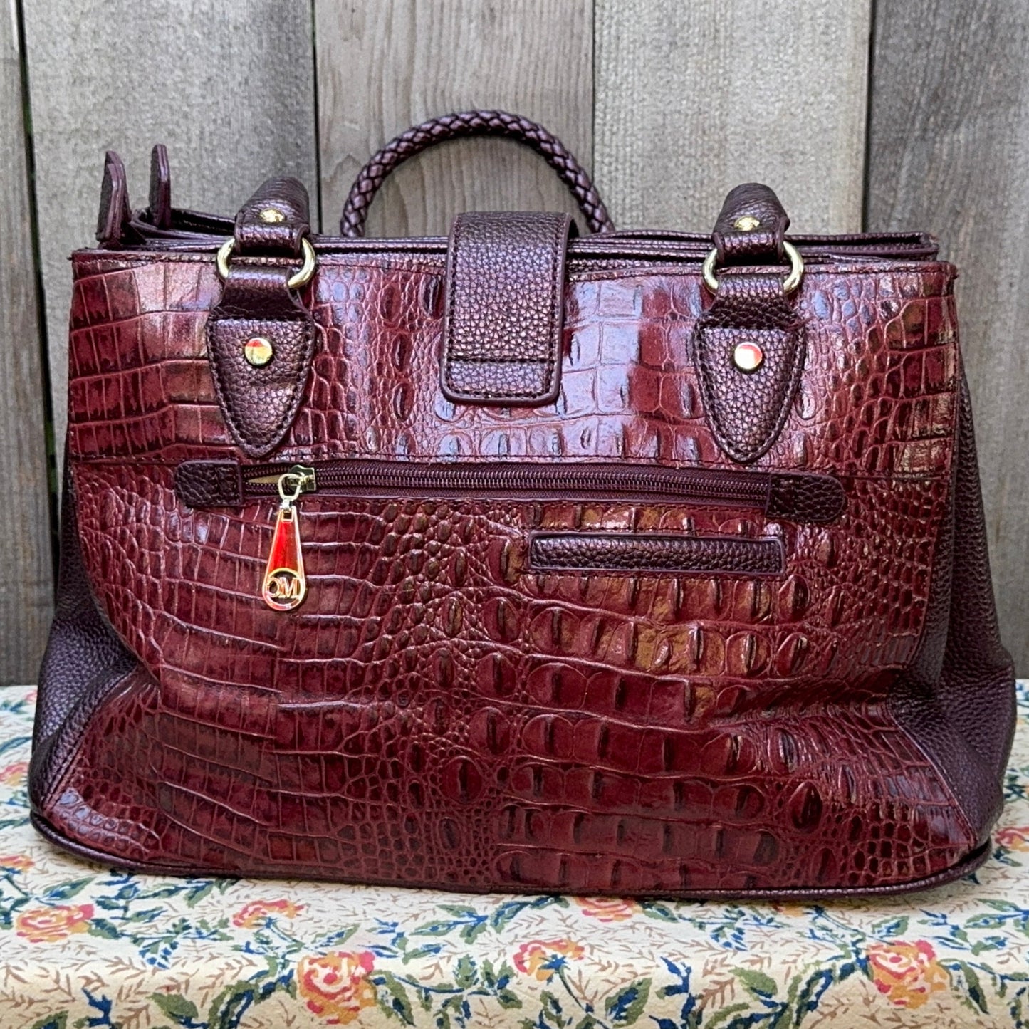 Burgundy Croc Large Shoulder Bag