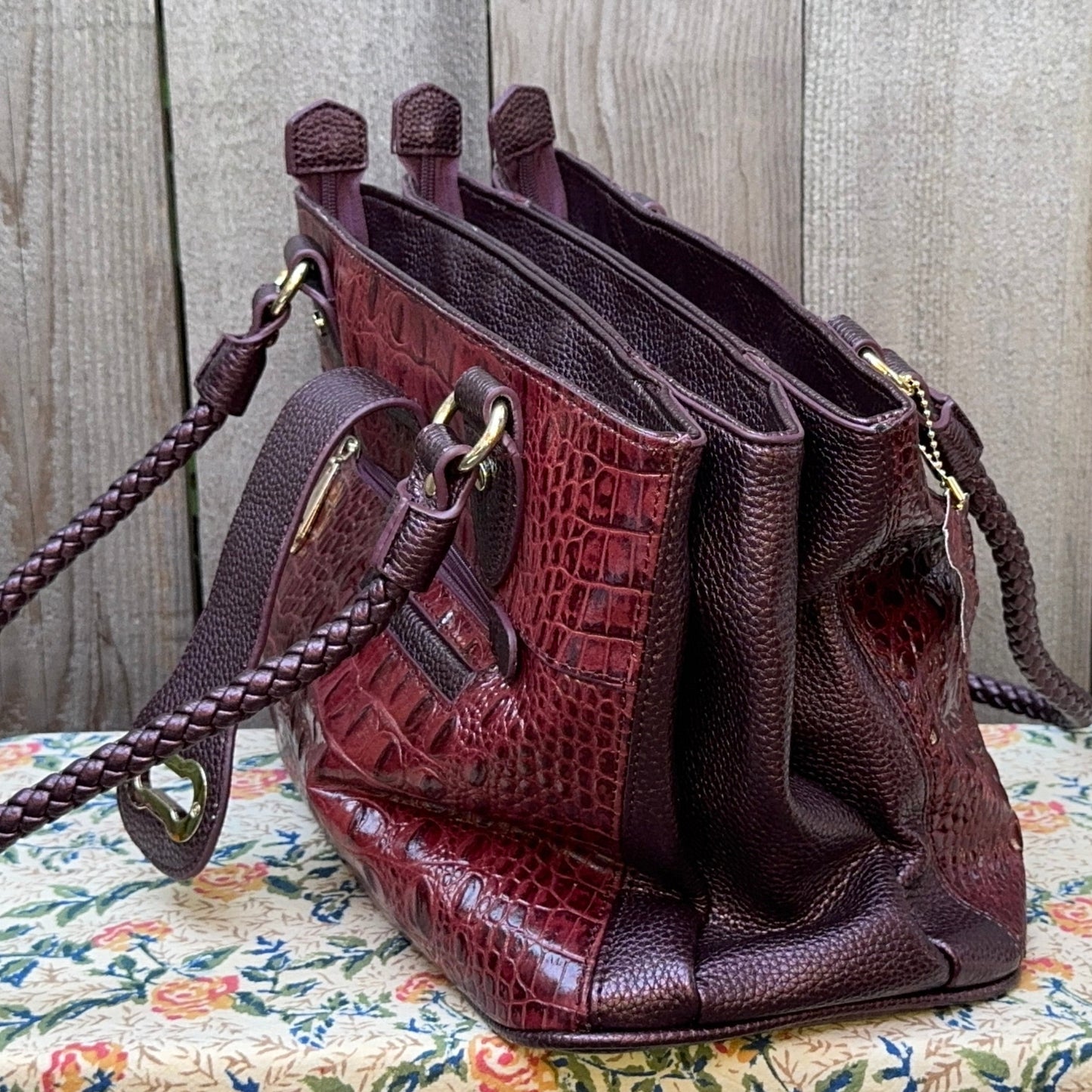 Burgundy Croc Large Shoulder Bag
