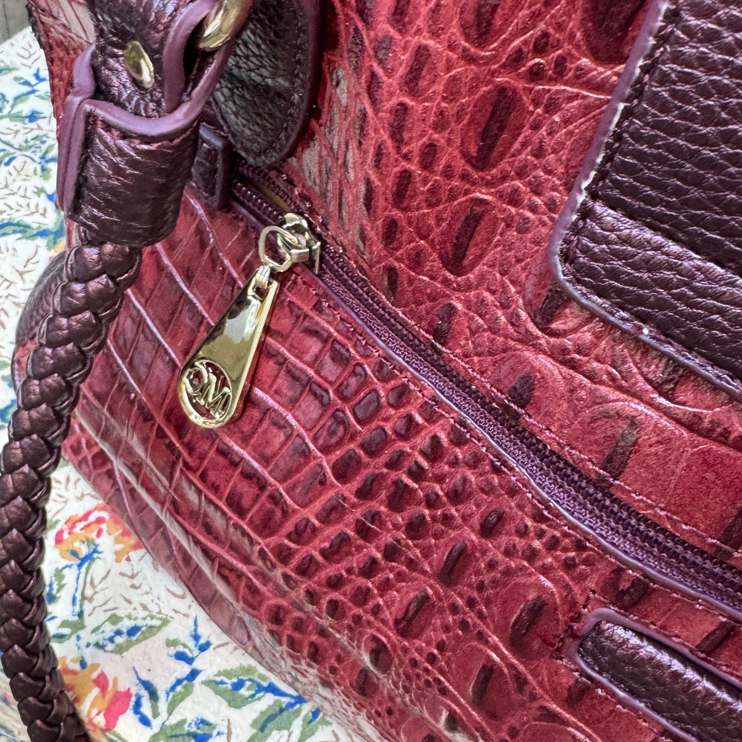 Burgundy Croc Large Shoulder Bag