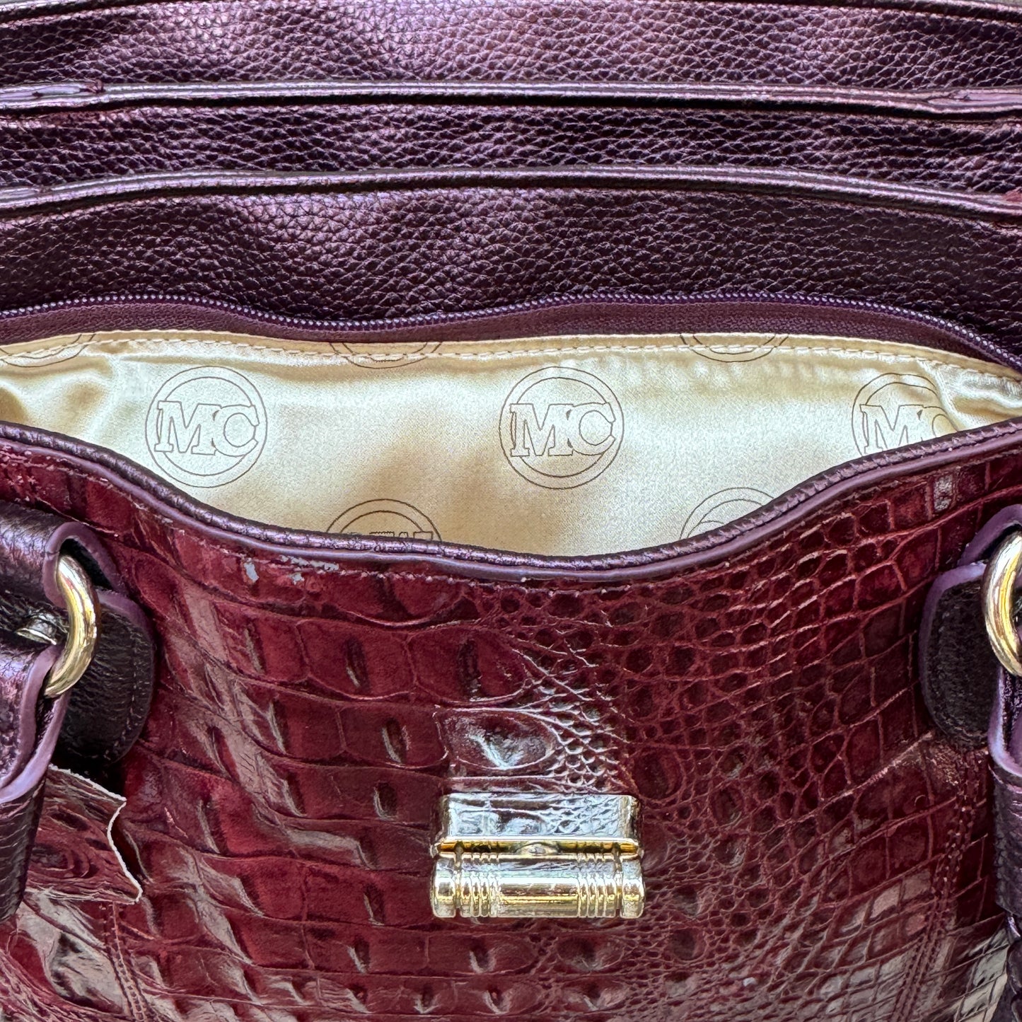 Burgundy Croc Large Shoulder Bag