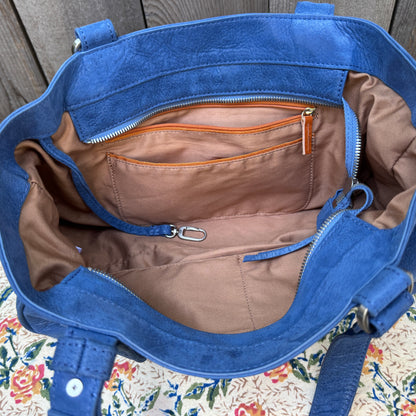 Blue Shoulder Bag with Snake Trim Detail.