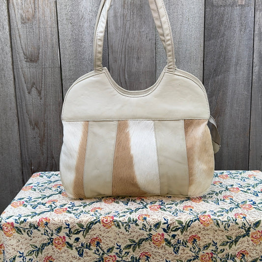 Jessica Beige Leather Purse with Fur Western Vintage