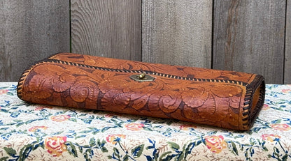 Floral Tooled Leather Western Vintage Clutch