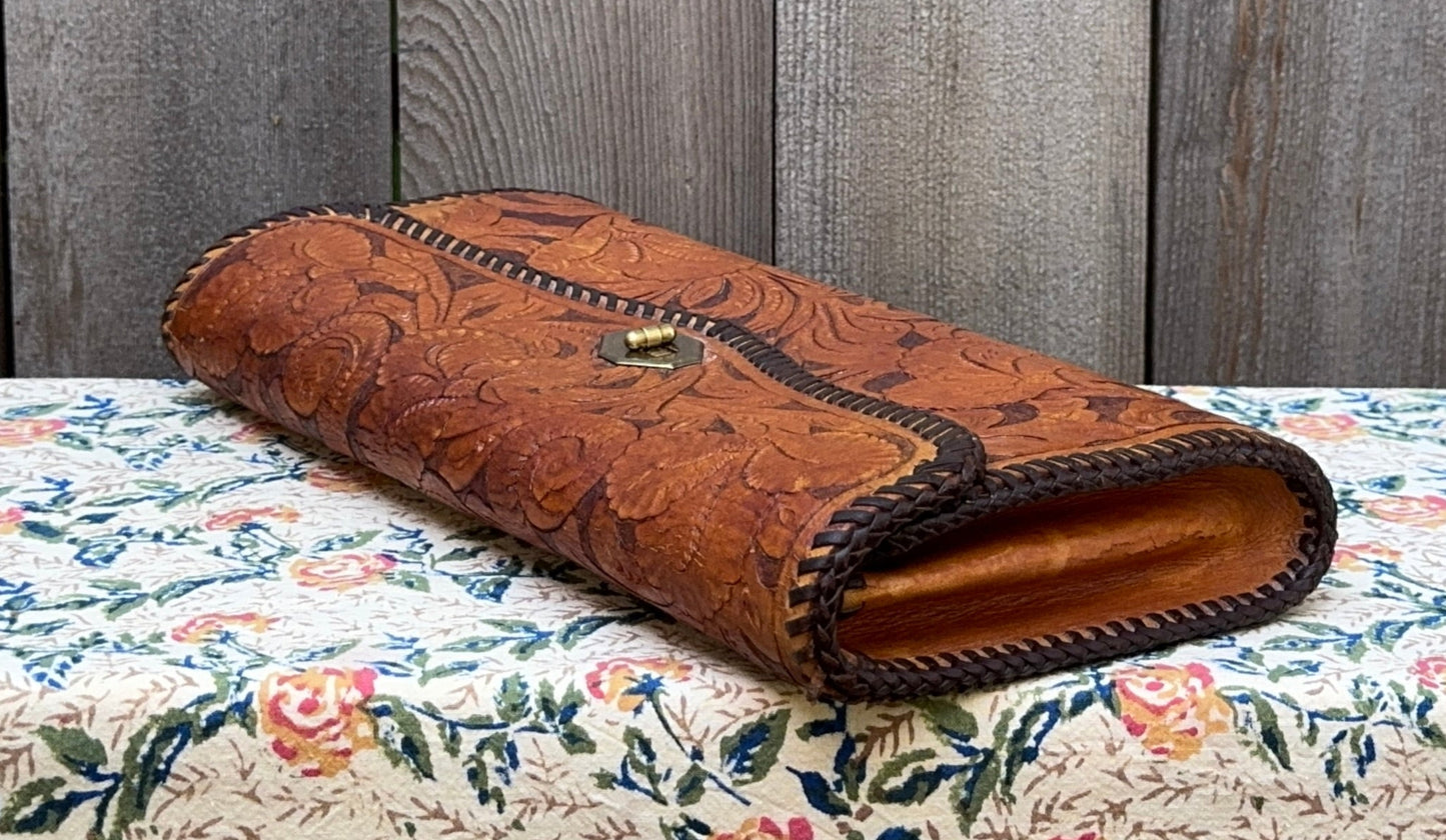 Floral Tooled Leather Western Vintage Clutch