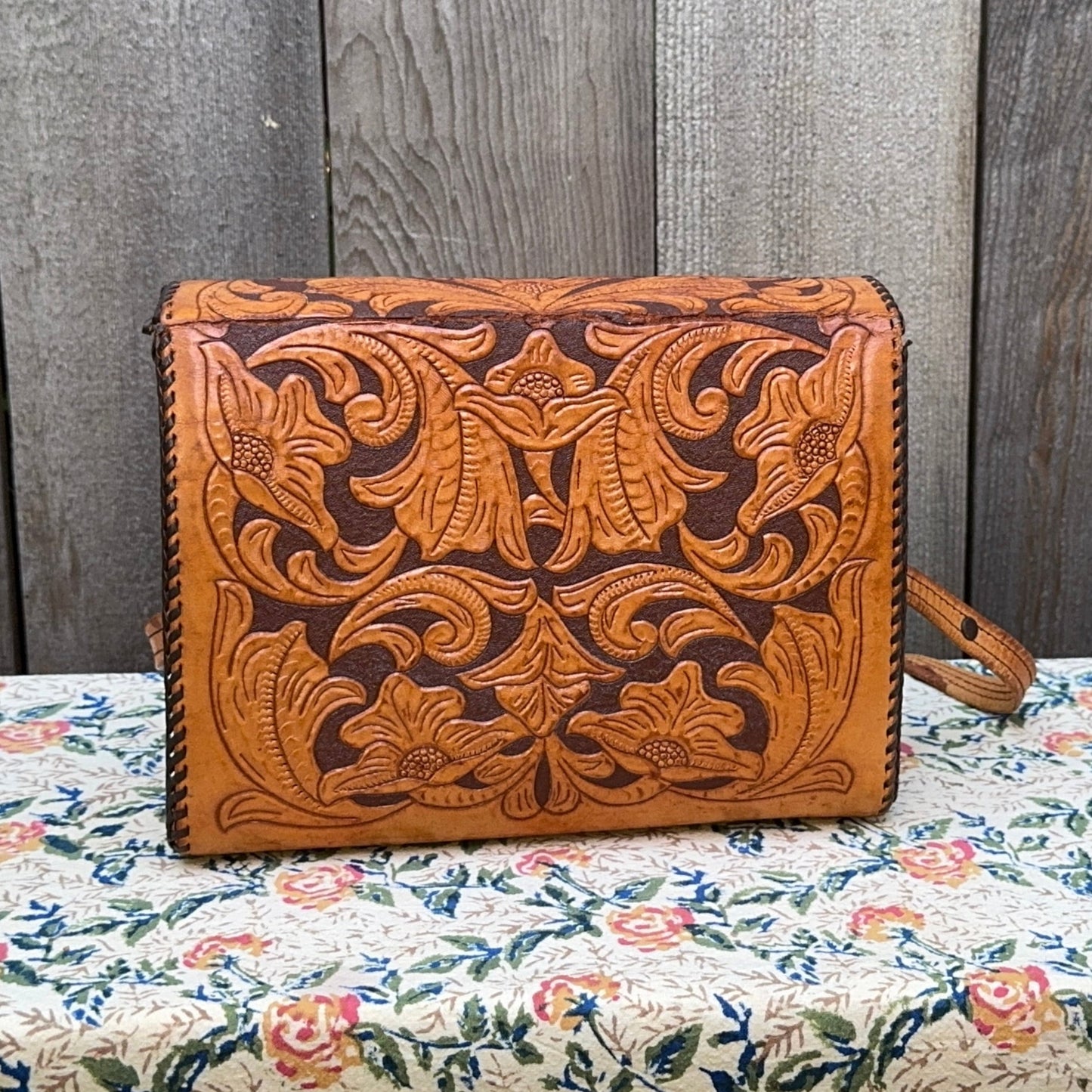 Hand Crafted Tooled Leather Handbag with initials MML