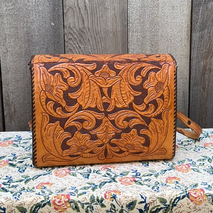 Hand Crafted Tooled Leather Handbag with initials MML