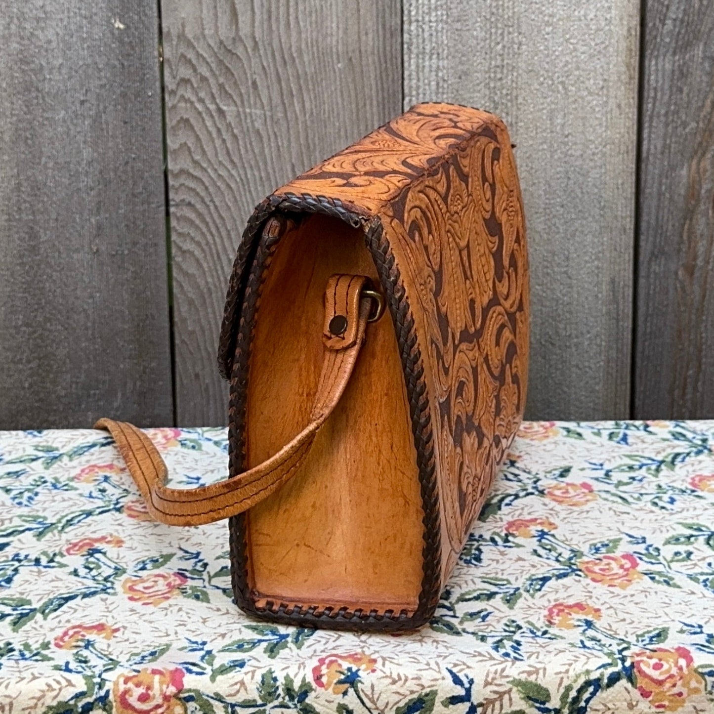 Hand Crafted Tooled Leather Handbag with initials MML