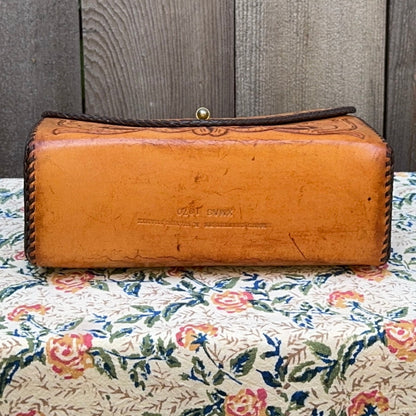 Hand Crafted Tooled Leather Handbag with initials MML