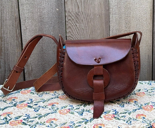 Handmade Leather Crossbody Saddle Bag Circle Loop Closure