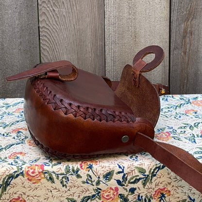 Handmade Leather Crossbody Saddle Bag Circle Loop Closure