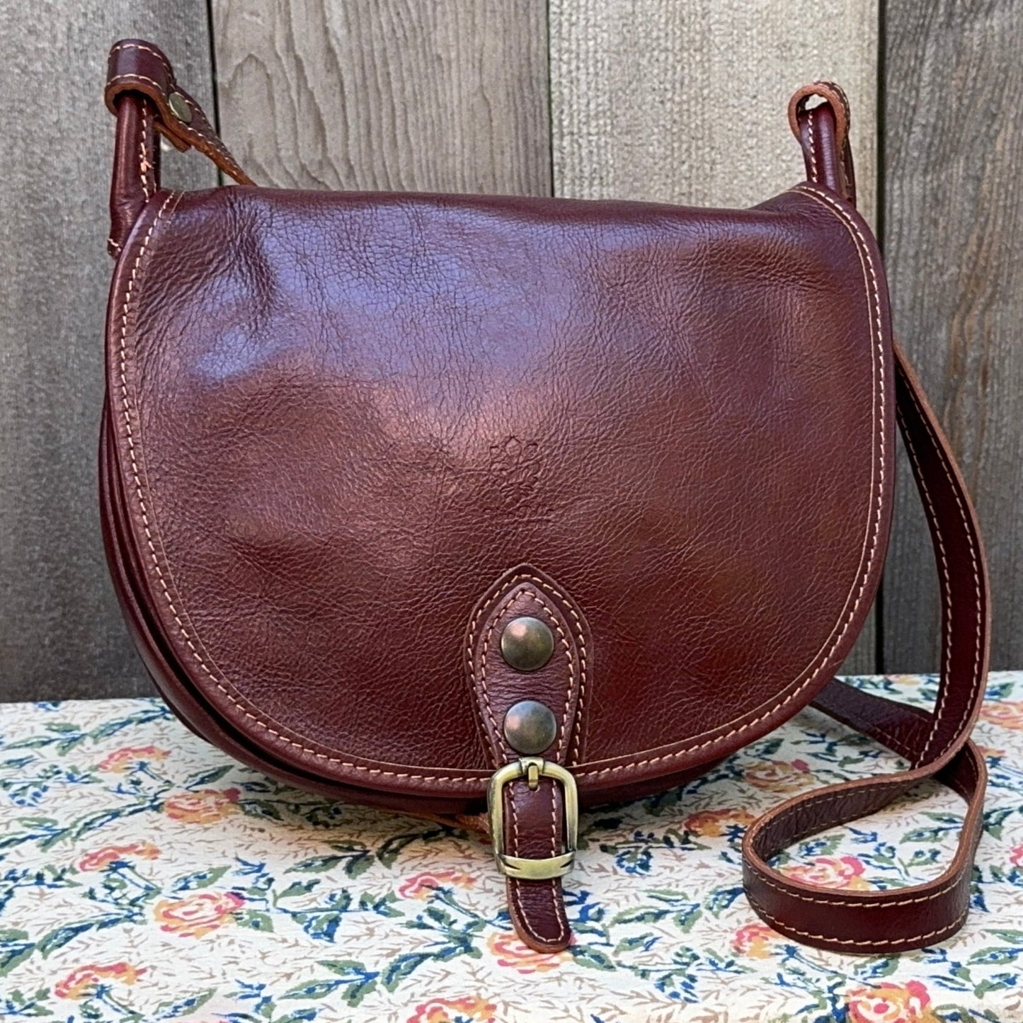 Burgundy Italian Leather Crossbody Vera Pelle