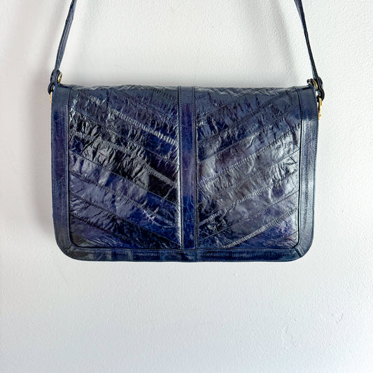 NANCY - Navy Blue Vintage Snakeskin Clutch