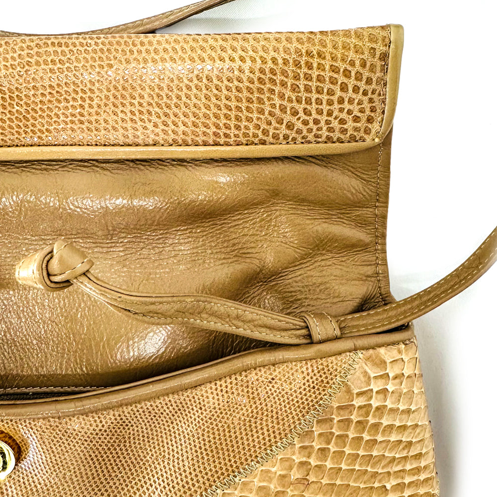 SANDY - Tan Vintage Snakeskin Clutch