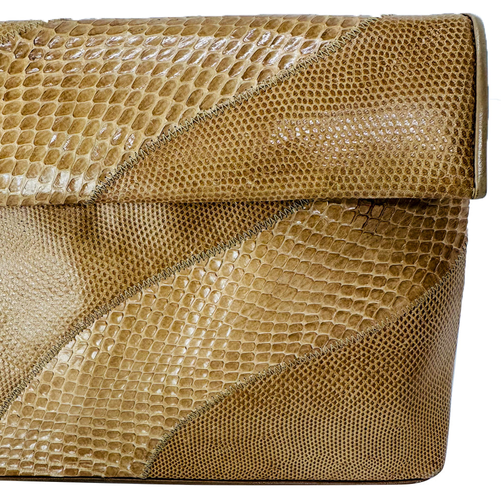 SANDY - Tan Vintage Snakeskin Clutch