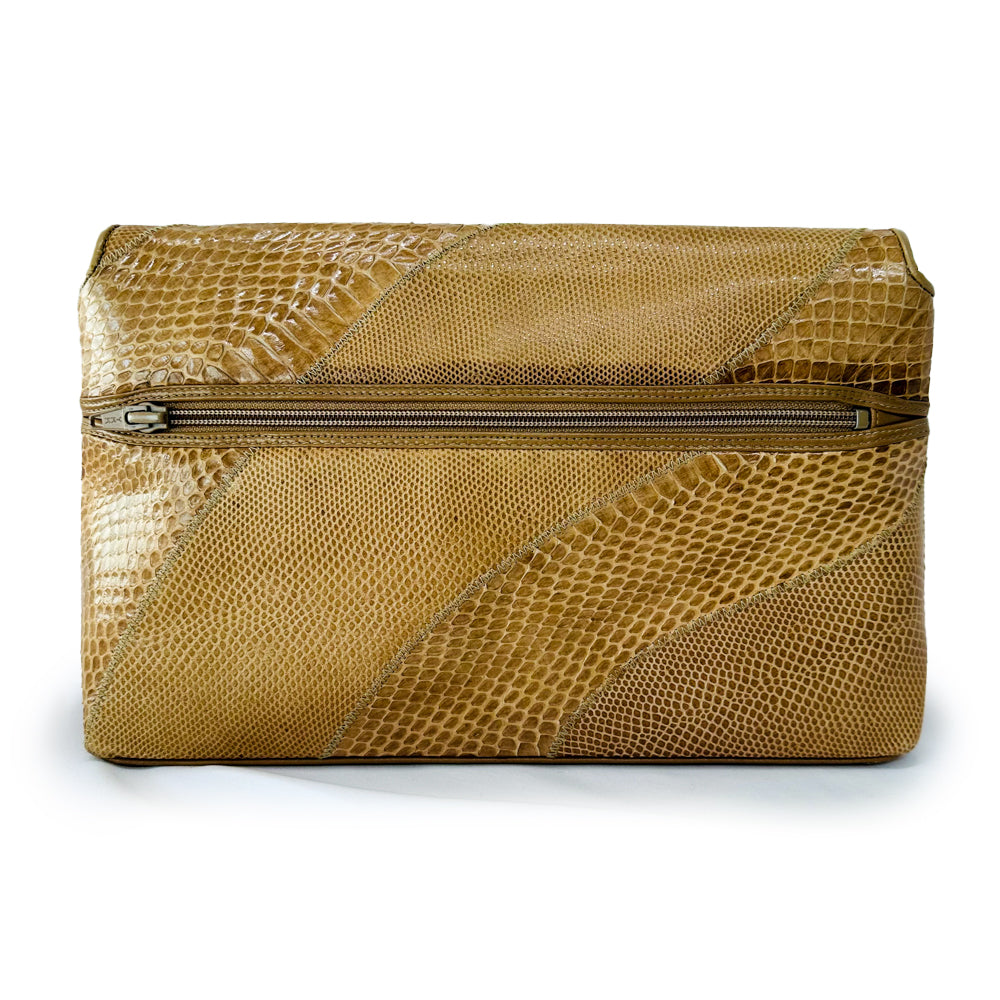 SANDY - Tan Vintage Snakeskin Clutch