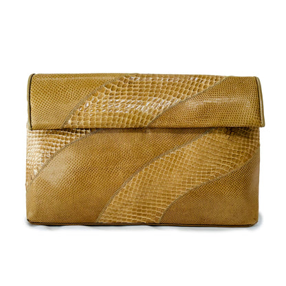 SANDY - Tan Vintage Snakeskin Clutch