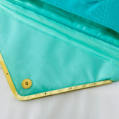 TRACEY - Teal Faux Snake Clutch