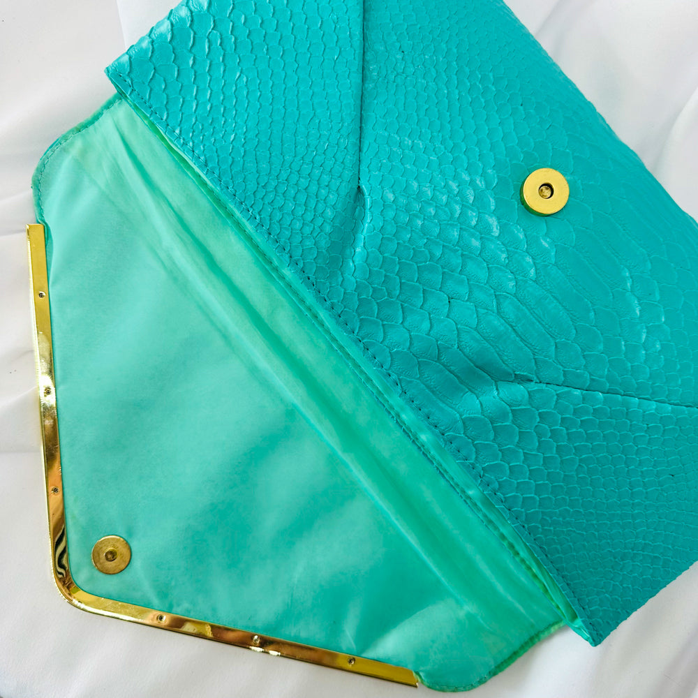 TRACEY - Teal Faux Snake Clutch