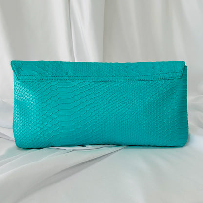 TRACEY - Teal Faux Snake Clutch